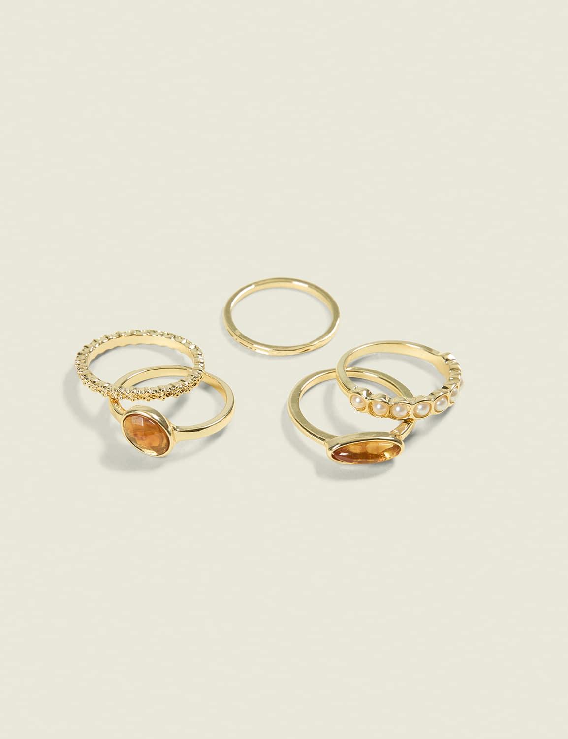 pearlized & goldtone ring stack