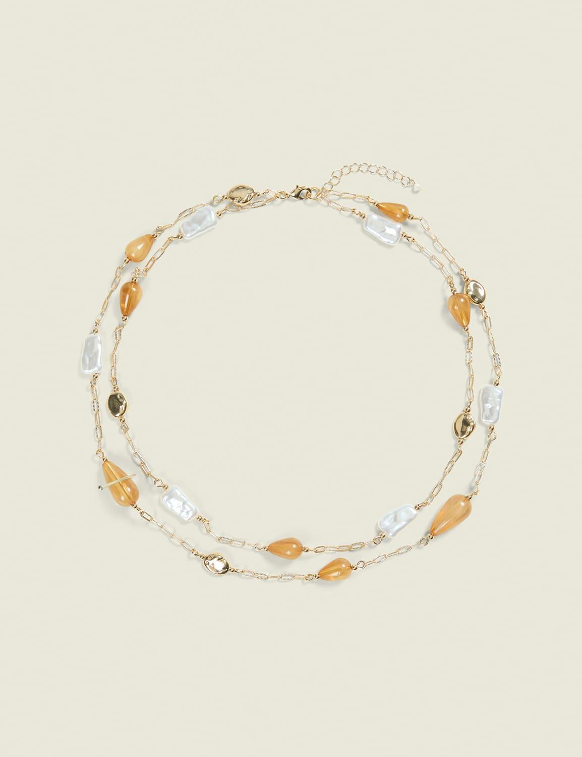 pearlized & neutral beaded multi-row necklace