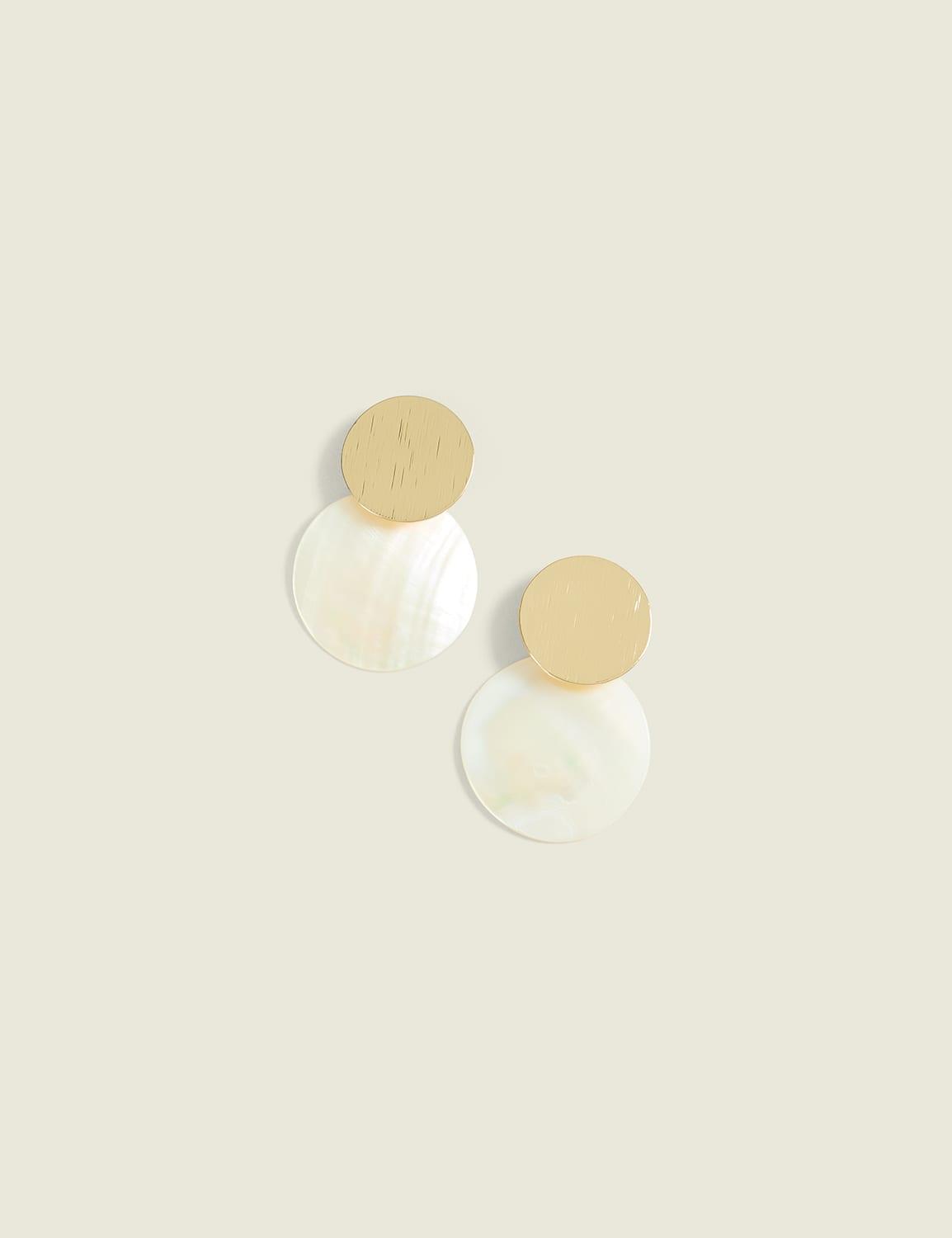 pearlized double circle drop earrings
