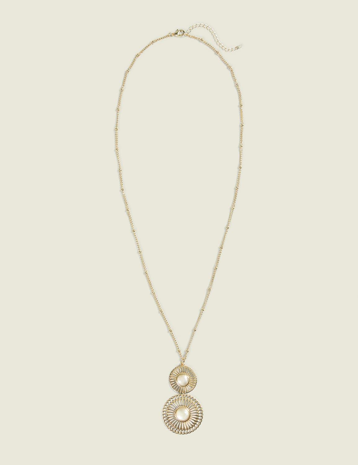 pearlized filigree long pendant necklace