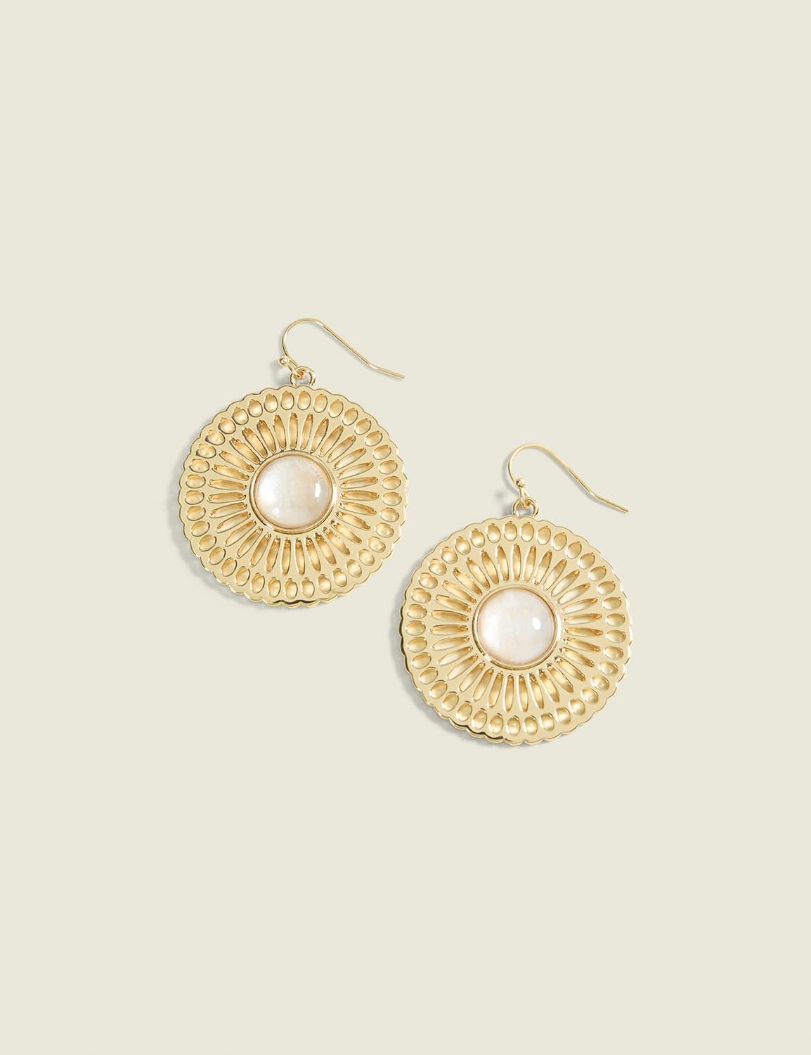 pearlized filigree round drop earrings
