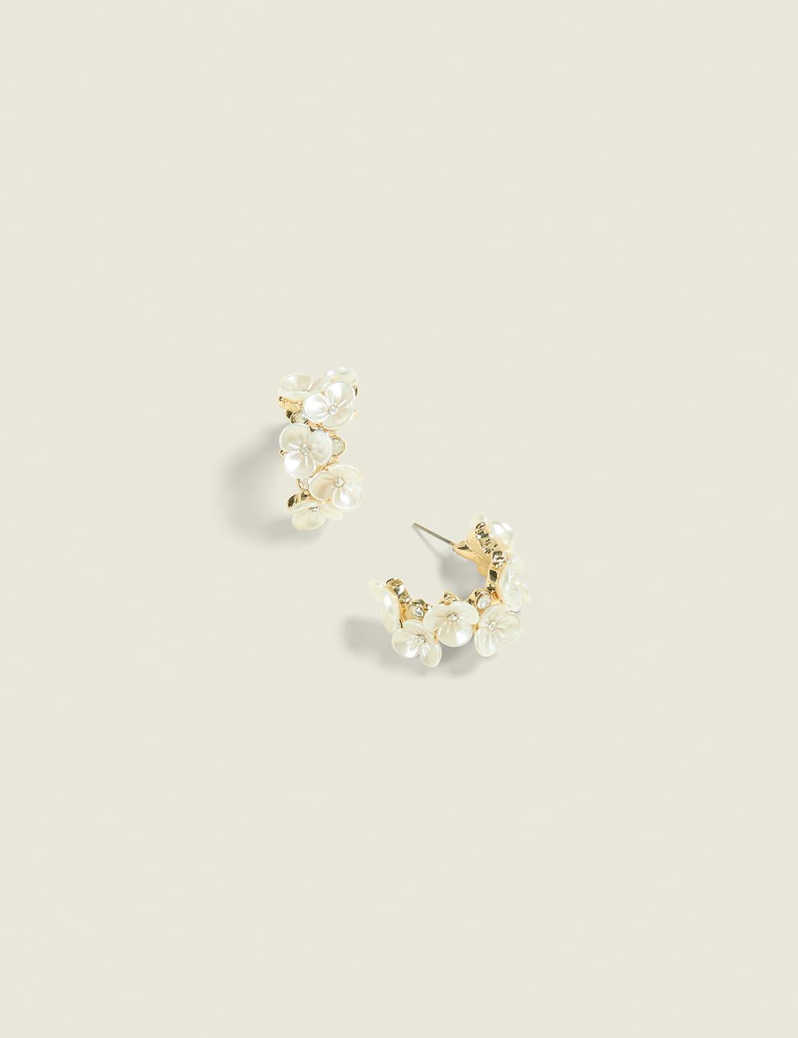pearlized flower hoop earrings