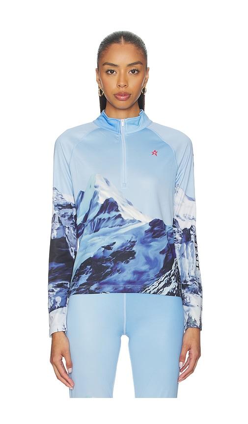 perfect moment 1/4 zip base layer top in blue. - size l (also in s, xs)