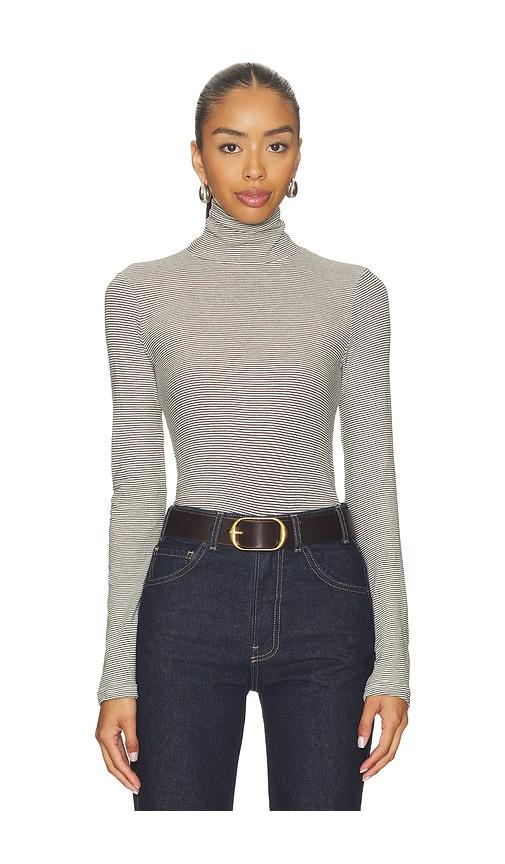 perfectwhitetee cindy stripe jersey turtleneck in black,white. - size m (also in s)