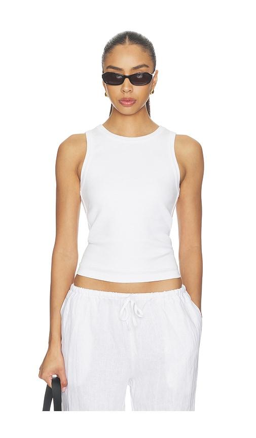 perfectwhitetee daphne structured rib high neck tank in white. - size l (also in m, s, xl, xs)