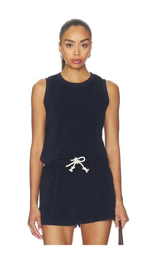 perfectwhitetee esther loop terry high neck crop tank in navy. - size m (also in s)