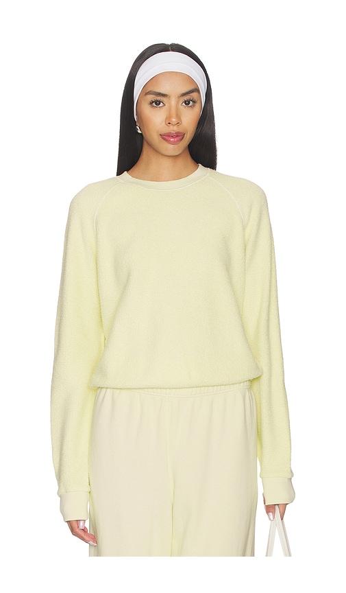 perfectwhitetee fleece long sleeve crewneck sweatshirt in lemon. - size l (also in s)