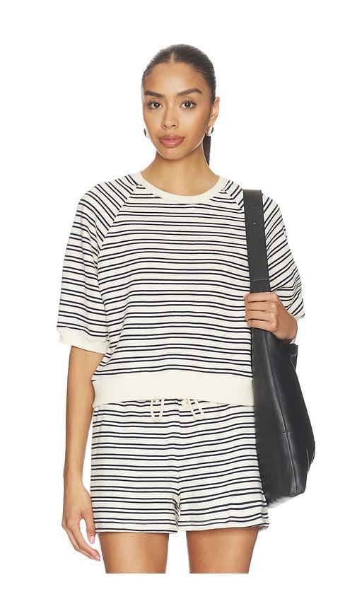 perfectwhitetee french terry bubble sleeve sweatshirt in cream,navy. - size l (also in m)