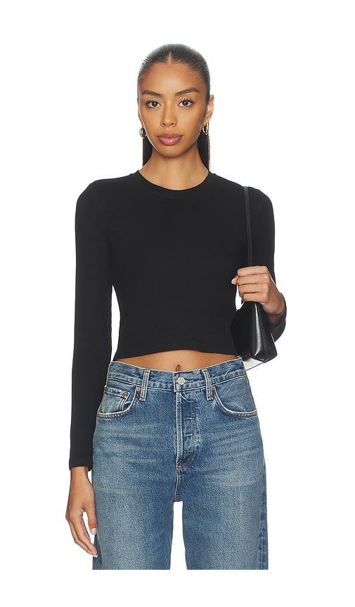 perfectwhitetee sienna luxe rib cropped long sleeve in black. - size s (also in xs)