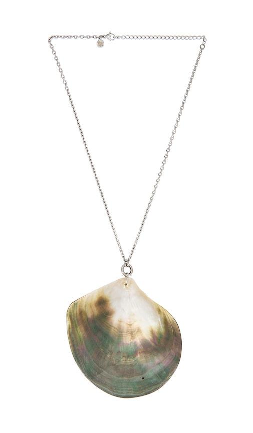 petit moments abalone shell necklace in metallic silver.