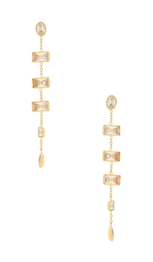 petit moments baguette stone drop earrings in metallic gold.