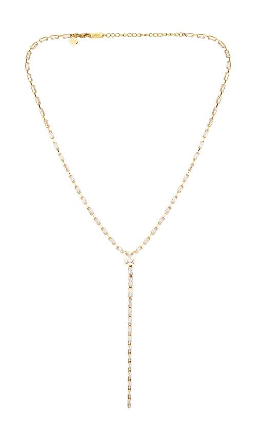 petit moments baguette stone lariat in metallic gold.