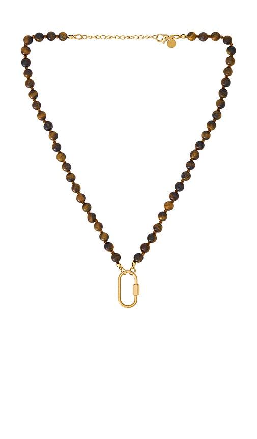 petit moments beaded carabiner necklace in brown.