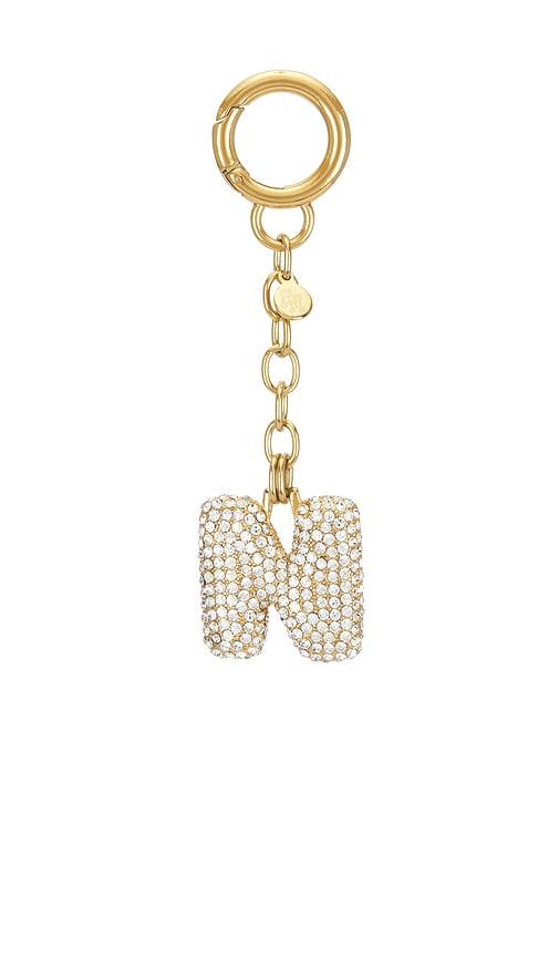 petit moments bubble initial pave keychain in metallic gold. - size i (also in j, n, o, p, r)
