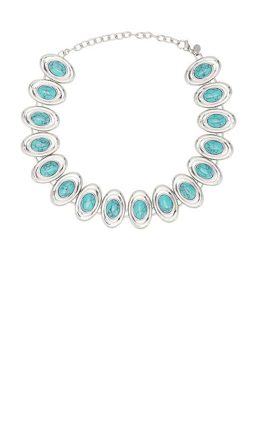 petit moments burke necklace in metallic silver,teal.