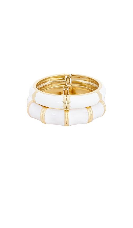 petit moments enamel stripe & bamboo set of 2 cuff in white.