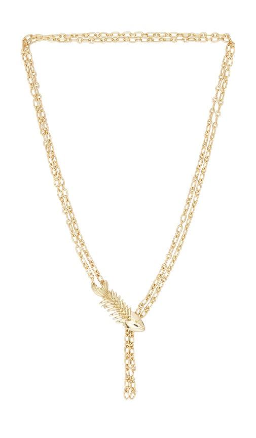 petit moments fish bone necklace in metallic gold.