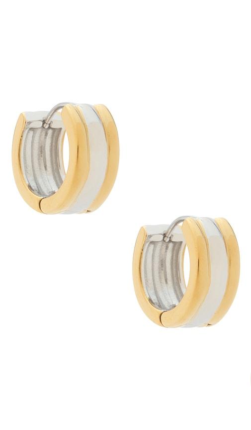petit moments mixed metal huggie earrings in metallic gold,metallic silver.