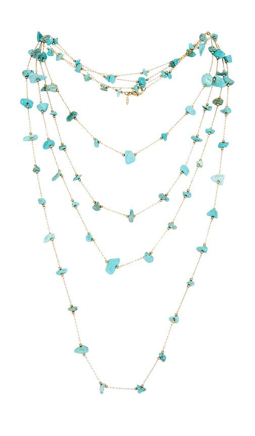 petit moments murtal long necklace in teal,gold.