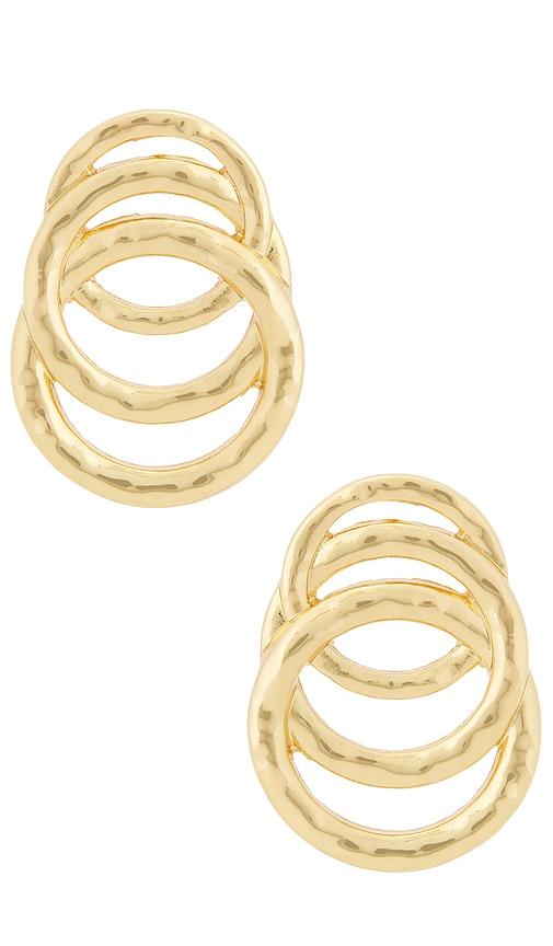 petit moments orbit earrings in metallic gold.