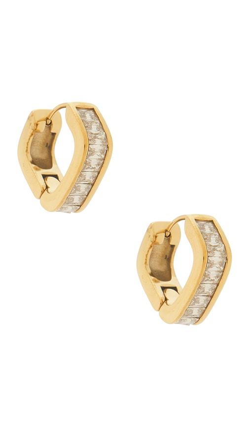 petit moments pave triangle huggies in metallic gold.
