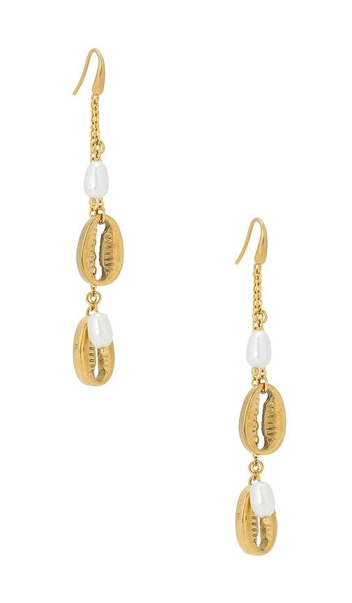 petit moments puka drop charm earrings in metallic gold.