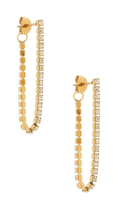 petit moments tennis drop earrings in metallic gold.