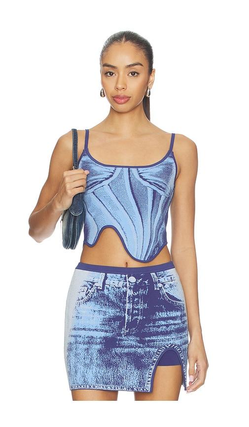 ph5 mila denim print tank top in blue. - size l (also in m, s, xl)