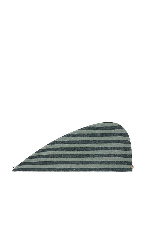 piglet in bed pembroke stripe cotton hair wrap in pine green.