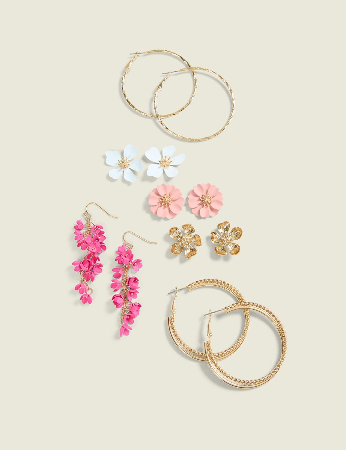 pink & floral multi-shape earring 6-pack