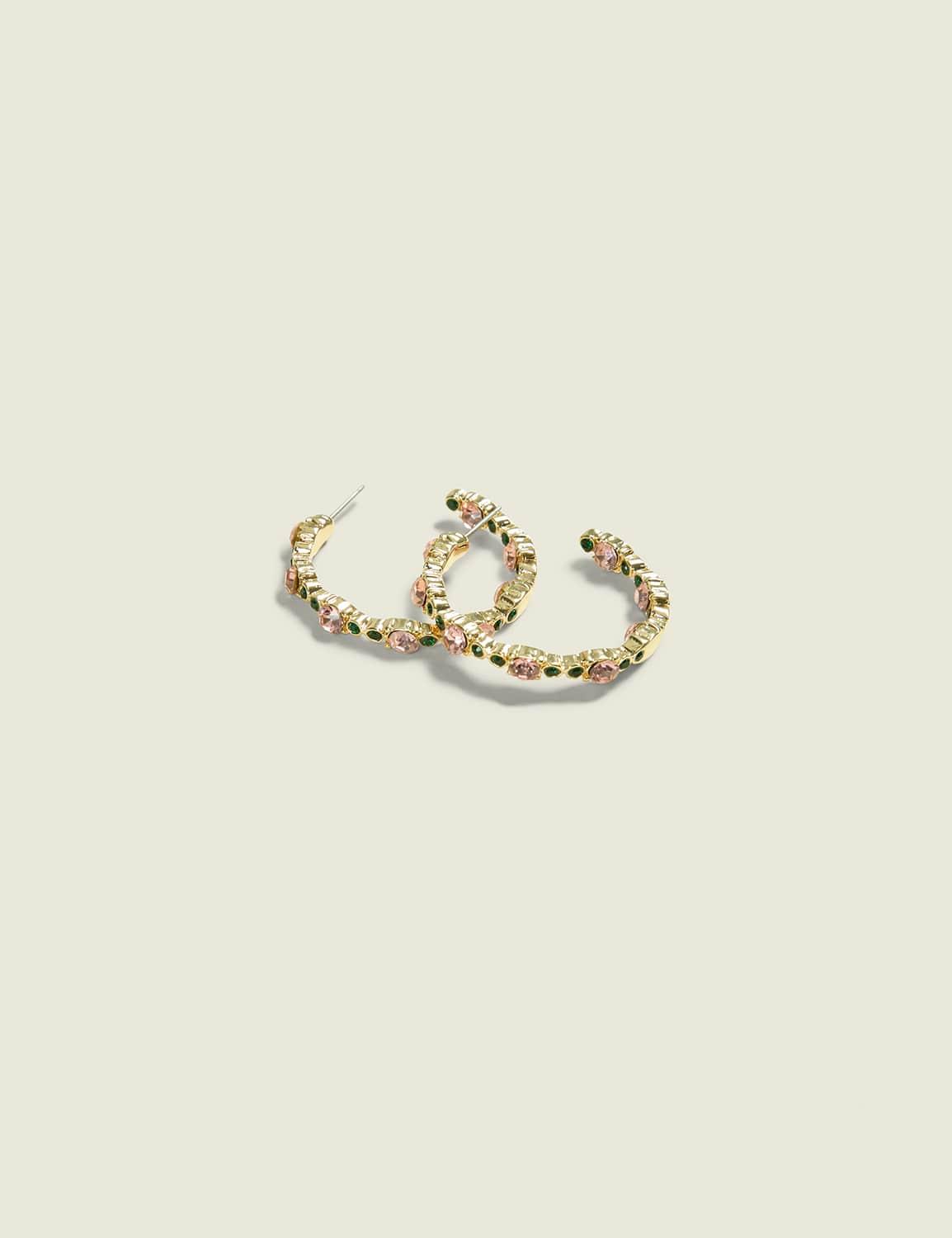 pink & green imitation stone hoop earrings