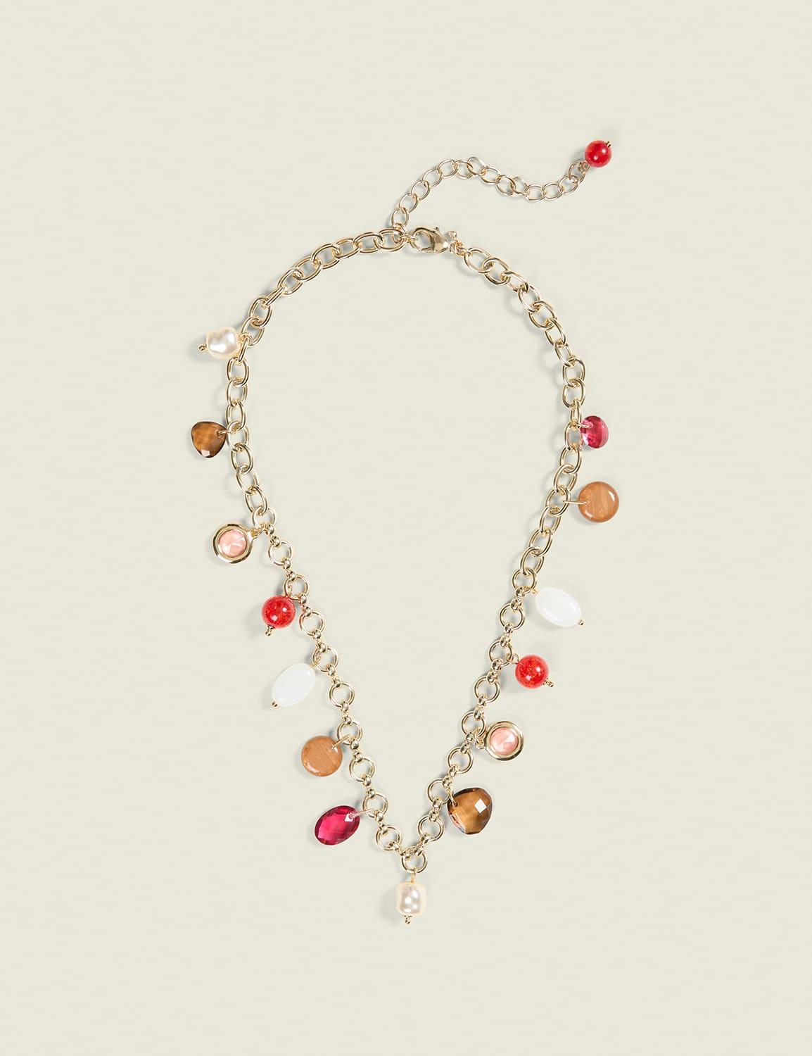 pink & orange imitation stone charm necklace