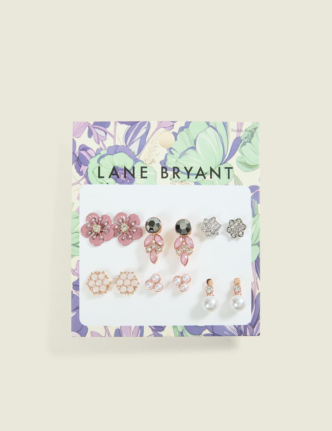 pink & pearlized flower earrings 6-pack