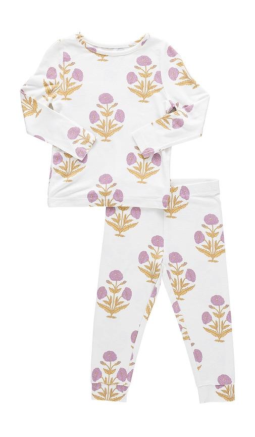 pink chicken kids bamboo pj set in beige. - size 4 (also in 6)
