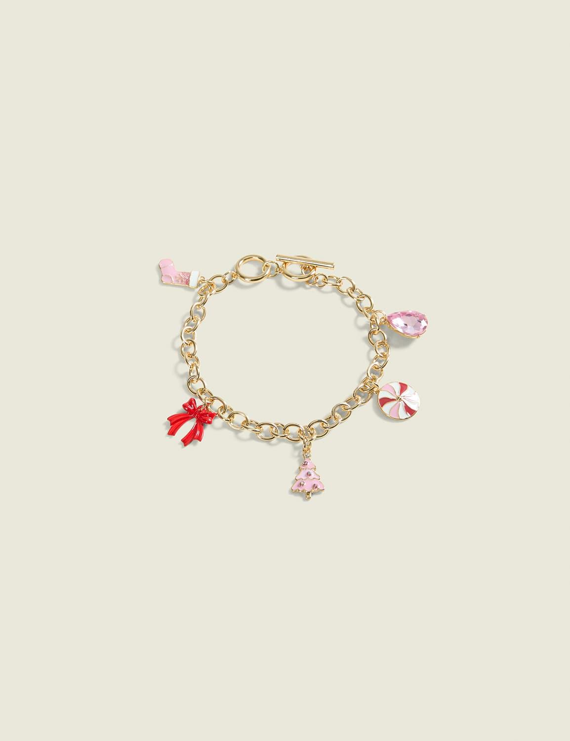 pink christmas charm bracelet