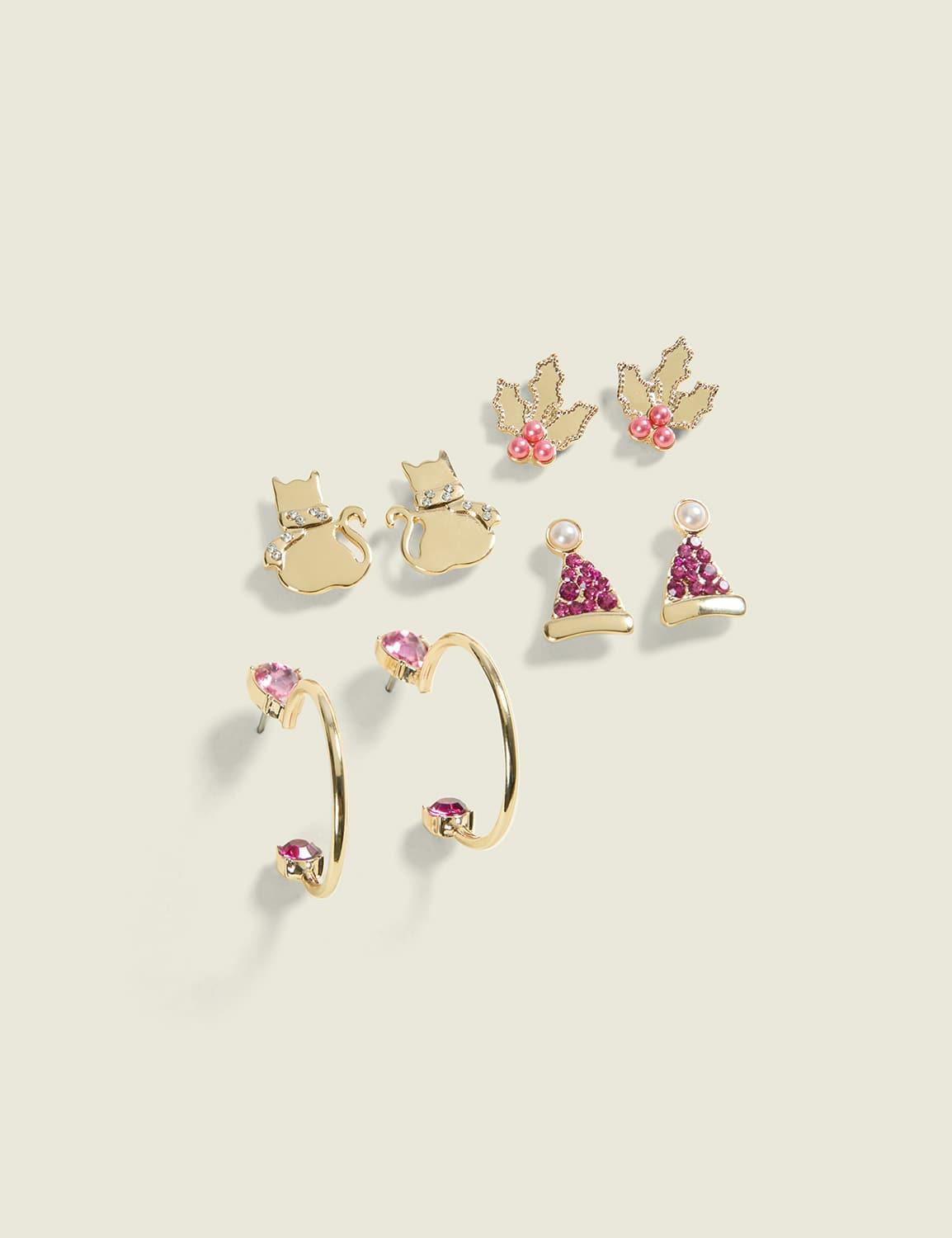 pink christmas earring 4-pack