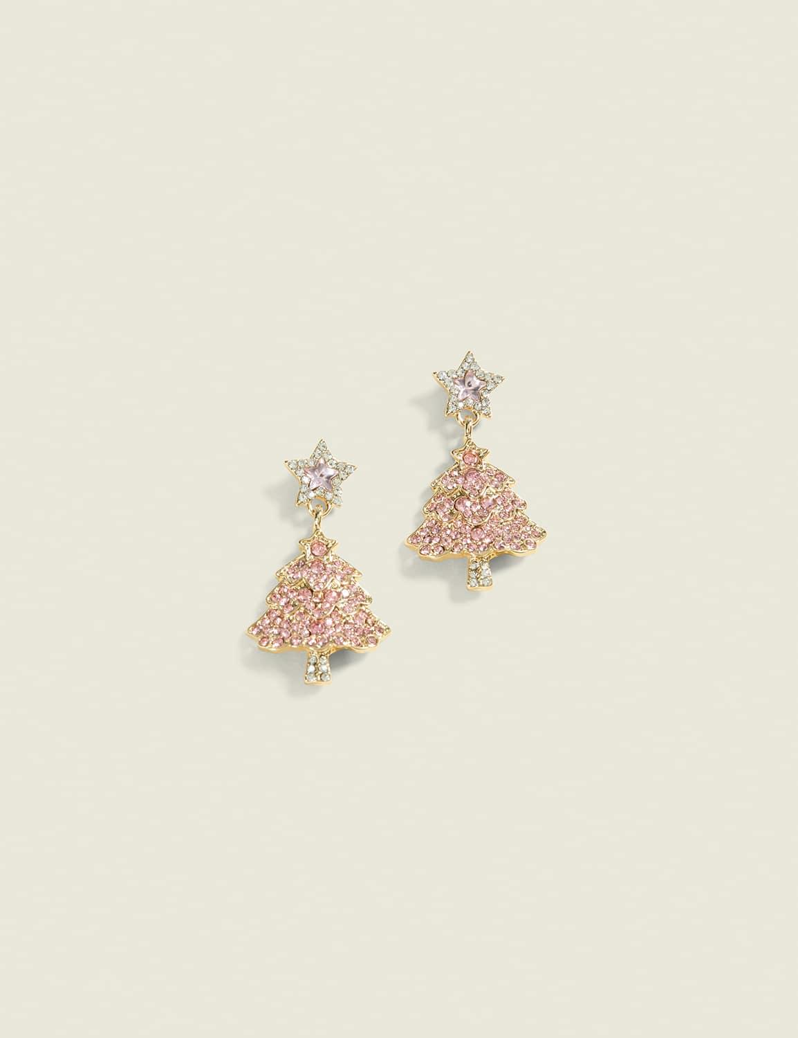 pink christmas tree drop earrings