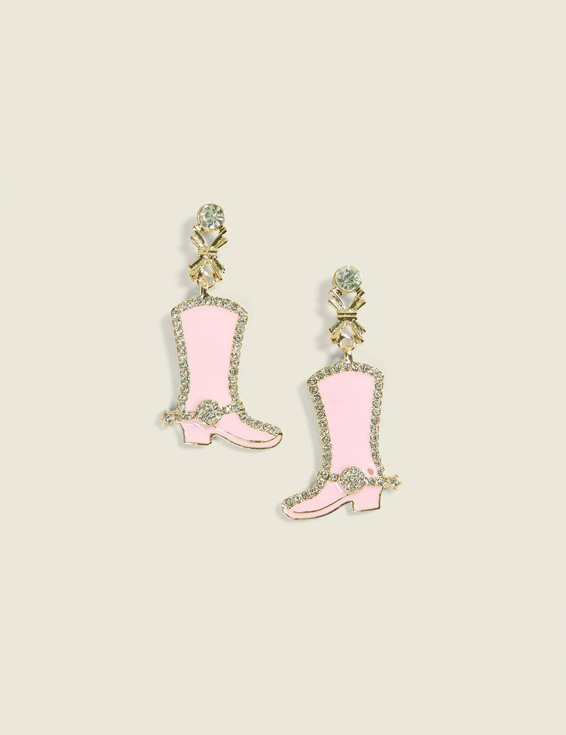pink cowboy boot earrings