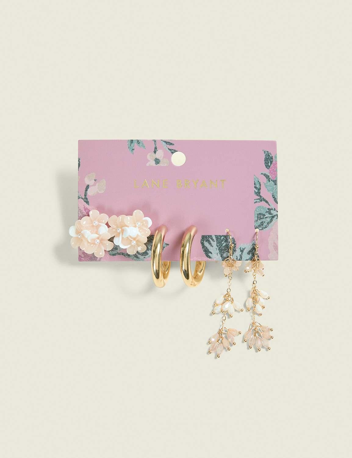 pink floral earring 3-pack
