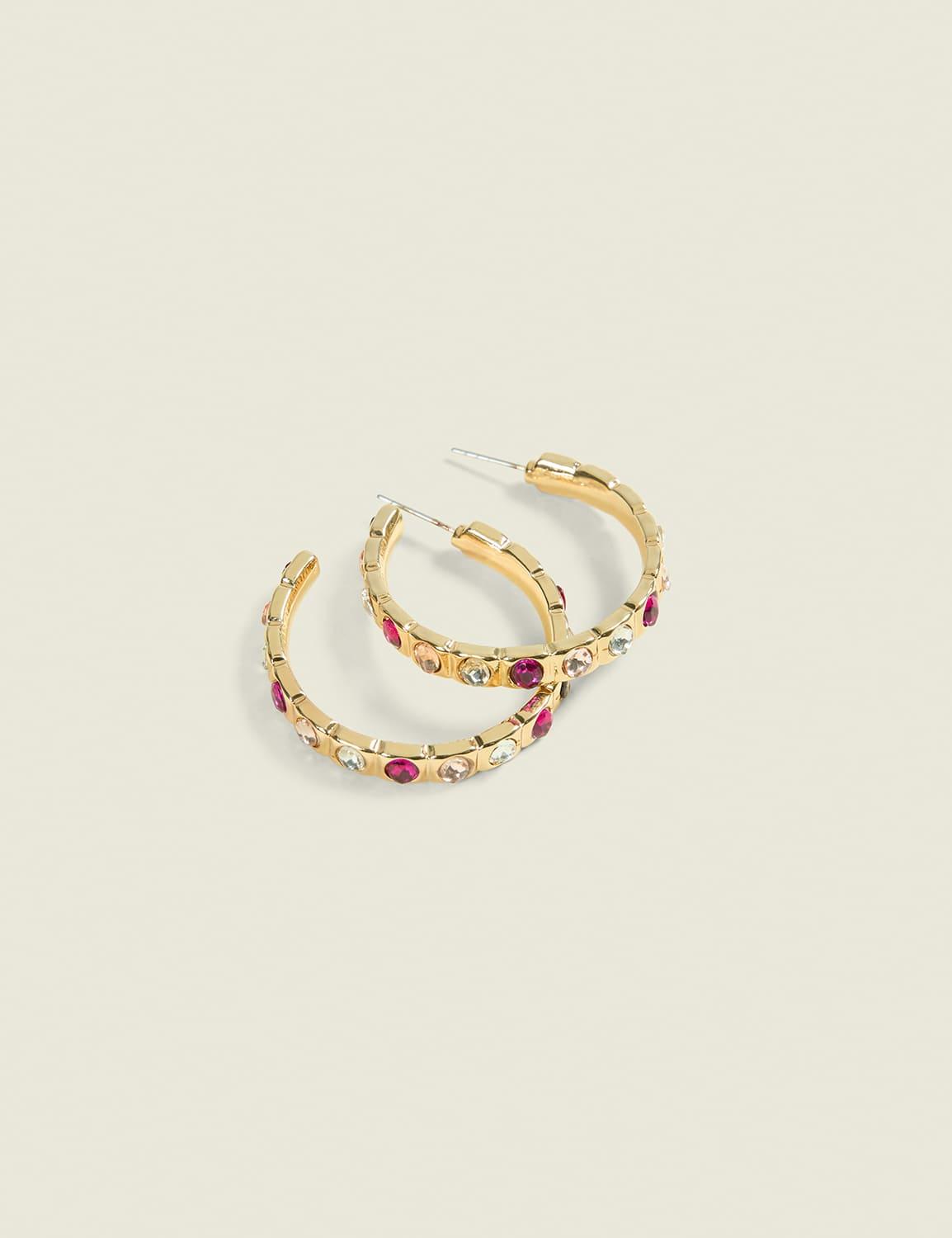 pink imitation stone hoop earrings