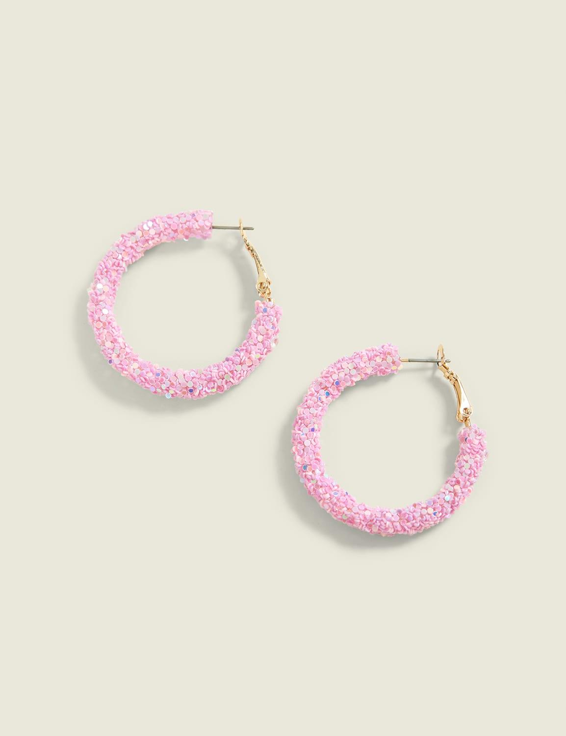 pink sparkle hoop earrring