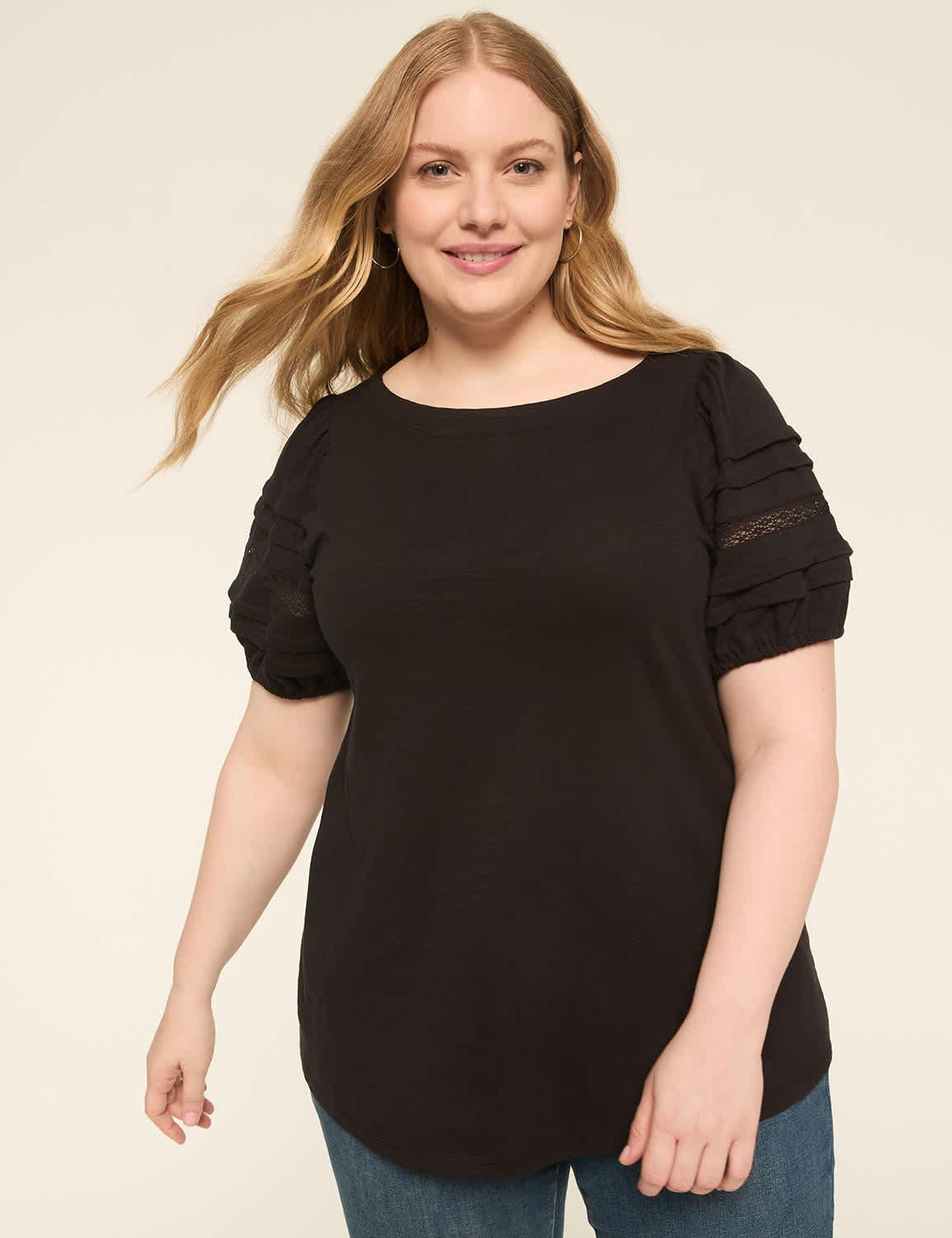 pintuck-sleeve boatneck top