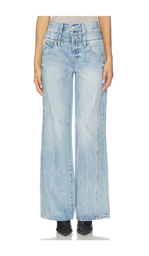 pistola caleb high rise stacked wide jeans in blue. - size 24 (also in 25, 29, 30, 33)