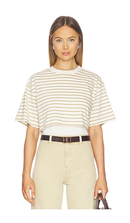 pistola camryn boxy tee overlay top in white,tan. - size l (also in xs, s, m)