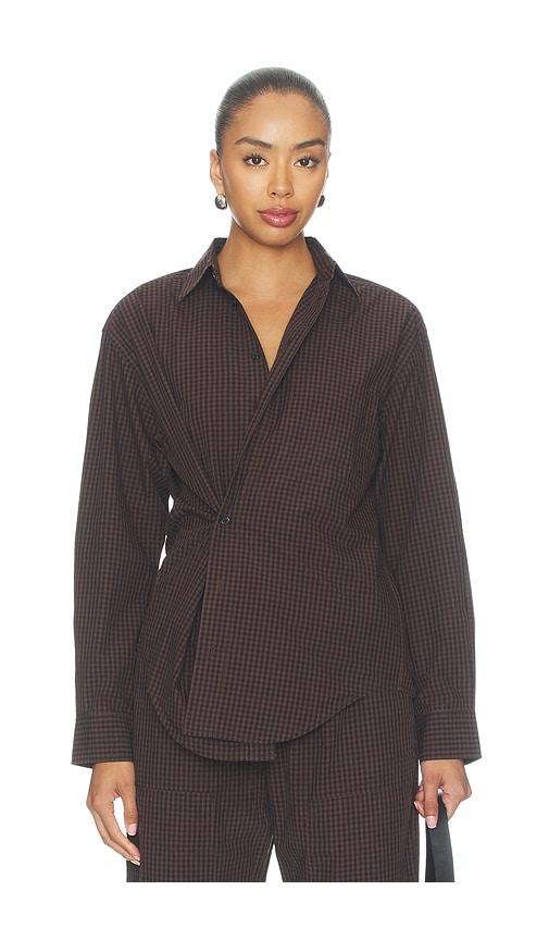 pistola mila long sleeve button down wrap top in brown. - size s (also in xs)
