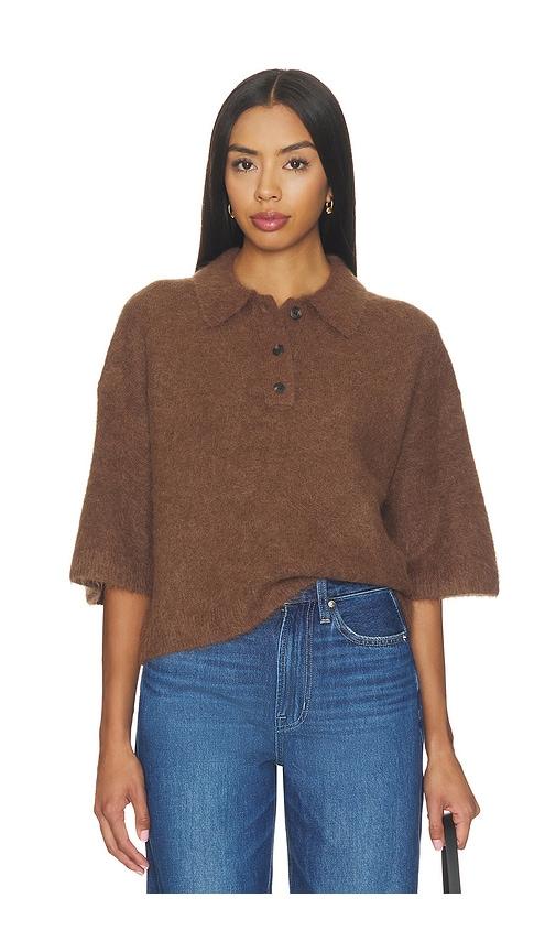 pistola nadya alpaca blend boxy polo sweater top in brown. - size l (also in xs, s, m)