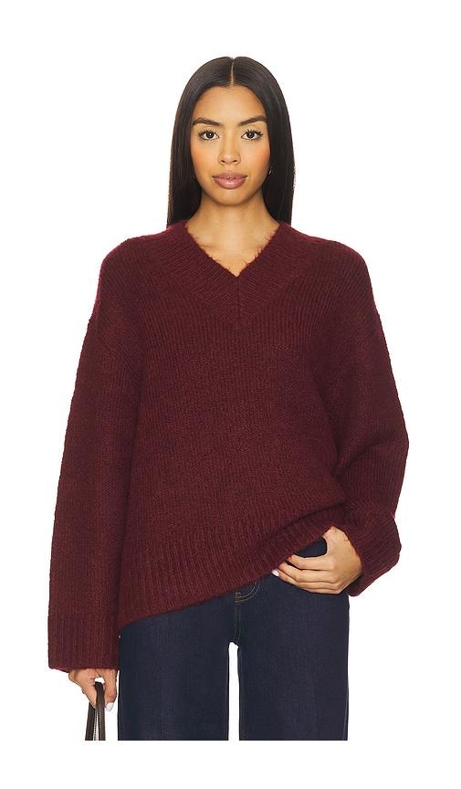 pistola talia chunky v-neck long sleeve sweater in wine. - size l (also in xs, s, m)