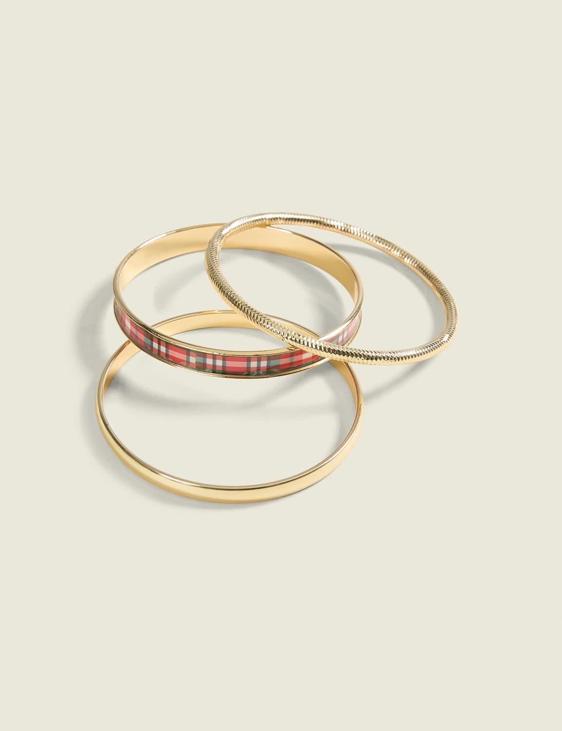 plaid & goldtone bangle set