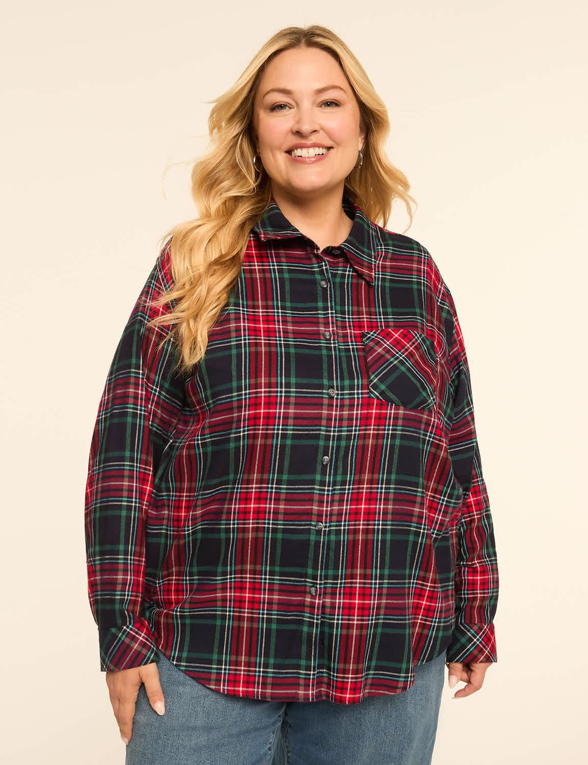plaid button-down top