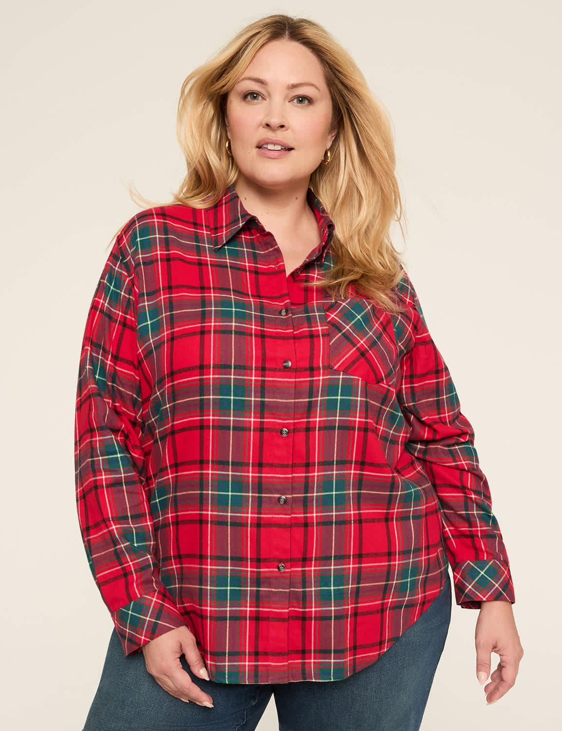 plaid button-down top